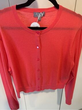 J. Crew Cashmere bright Coral Pink Cropped Button Cardigan